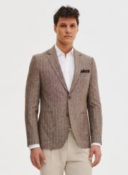 PAKO LORENTE - Marynarka męska z lnem w prążek. Garnitury Pako Lorente, na co dzień, m, bez wzorów, z bawełny, casualowe. Za 299.99 zł.