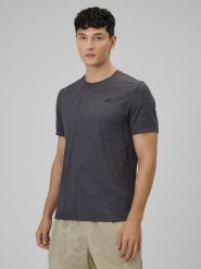 4F Koszulka treningowa regular szybkoschnąca męska - szara M. Czarne t-shirty 4F, m, bez wzorów, z materiału, bez kołnierzyka, bez ramiączek. Za 129.99 zł.