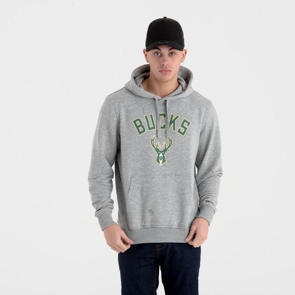 Bluza do koszykówki męska New Era Milwaukee Bucks. Szare bluzy z kapturem New Era, m, bez wzorów, z bawełny, z kapturem. Za 235.70 zł.
