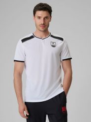 4F Koszulka piłkarska regular szybkoschnąca męska - biała XL. Białe t-shirty 4F, m, bez wzorów, z materiału, bez kołnierzyka, bez ramiączek. Za 129.99 zł.