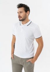 Polo męskie z wzorem O-GLACIER. Białe koszulki polo sportowe Volcano, l, bez wzorów, z bawełny, bez kołnierzyka, bez ramiączek. Za 99.99 zł.