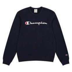 Męska Bluza Z Okrągłym Dekoltem. Niebieskie bluzy z kapturem Champion, m, z aplikacjami, z bawełny, z kapturem. Za 278.99 zł.
