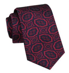 Elegancki Krawat Męski - Alties - Granat z Dużym, Czerwonym Wzorem. Czerwone krawaty i muchy Alties, bez wzorów, z tkaniny. Za 49.00 zł.