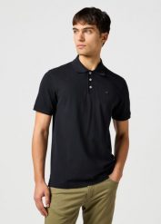 MESKA KOSZULKA WRANGLER POLO SHIRT BLACK 112365465. Czarne koszulki polo Wrangler, xxl, bez wzorów, bez kołnierzyka, bez ramiączek. Za 99.99 zł.