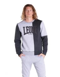 Męska bluza z okrągłym dekoltem Work Leisure, dwukolorowa i geometryczna. Szare bluzy z kapturem LEONE 1947 APPAREL, na zimę, l, bez wzorów, z bawełny, z kapturem. Za 84.16 zł.