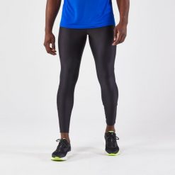 Legginsy do biegania męskie Kiprun Run 100 Dry. Czarne legginsy długie sportowe KALENJI, l, bez wzorów, z elastanu, do biegania. Za 69.99 zł.