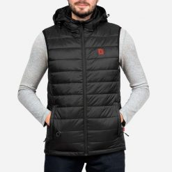 Podgrzewana kamizelka puchowa EVO bez rękawów. Czarne bluzy G-HEAT, na zimę, xl, bez wzorów, z puchu, z kapturem. Za 564.75 zł.