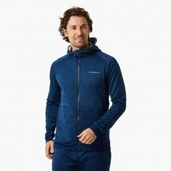 Sweter treningowy męski Swedemount Training Logo Zip Hood II szybkoschnący. Niebieskie buty do biegania SWEDEMOUNT, bez wzorów, z tkaniny, bez zapięcia, do biegania. Za 249.99 zł.