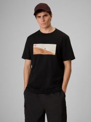 4F T-shirt relaxed z nadrukiem męski - czarny M. Czarne t-shirty 4F, m, bez wzorów, z materiału, bez kołnierzyka, bez ramiączek. Za 79.99 zł.