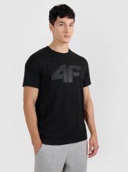 4F T-shirt regular z nadrukiem męski - czarny L. Czarne t-shirty 4F, l, bez wzorów, bez kołnierzyka, bez ramiączek. Za 59.99 zł.