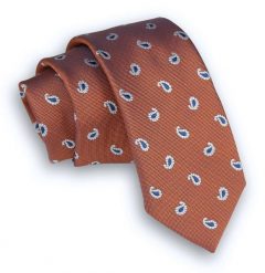 Pomarańczowy Elegancki Krawat Męski -ALTIES- 6 cm, Miedziany, w Paisley, Łezki. Brązowe krawaty i muchy Alties, bez wzorów, z tkaniny. Za 49.00 zł.
