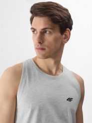 4F Tank top regular gładki męski - szary L. Szare bezrękawniki 4F, l, bez wzorów, z bawełny, bez kołnierzyka, bez ramiączek. Za 49.99 zł.