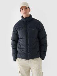 Kurtka puchowa z syntetycznym wypełnieniem męska - czarna. Czarne kurtki 4F, na zimę, m, bez wzorów, z dzianiny, bez kaptura. W wyprzedaży za 249.99 zł.