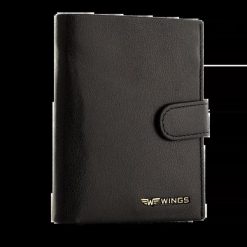 WINGS Męski portfel ze skóry naturalnej koziej zapinany Black. Czarne portfele Wings, bez wzorów, z materiału. Za 67.90 zł.
