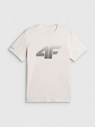 4F T-shirt regular z nadrukiem męski - biały M. Białe t-shirty 4F, m, bez wzorów, z bawełny, bez kołnierzyka, bez ramiączek. Za 69.99 zł.