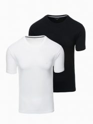 Zestaw męskich t-shirtów z okrągłym dekoltem – biały/czarny V2 Z101 - XXL. Białe t-shirty Ombre Clothing, l, bez wzorów, z bawełny, bez kołnierzyka, bez ramiączek. W wyprzedaży za 89.99 zł.