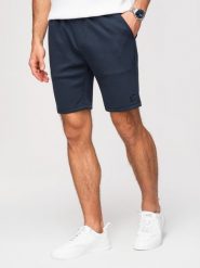 Szorty męskie z gładkiej dzianiny REGULAR FIT - granatowe V4 - Rozmiar: L. Niebieskie szorty Ombre Clothing, l, bez wzorów, z dzianiny, wizytowe. Za 169.99 zł.
