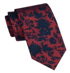 Elegancki Męski Krawat - Alties - Ciemna Cegła, Granatowy Wzór w Kwiaty. Czerwone krawaty i muchy Alties, bez wzorów, z tkaniny. Za 49.00 zł.
