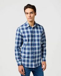 MESKA KOSZULA WRANGLER 1 PKT SHIRT NAVY 112362767. Niebieskie koszule Wrangler, l, bez wzorów, bez kołnierzyka, bez ramiączek. Za 149.99 zł.
