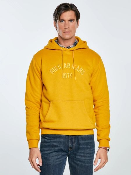 Bluza męska z haftem z kapturem żółta Aslan 203. Żółte bluzy BIG STAR, l, bez wzorów, z denimu, z kapturem. Za 279.99 zł.