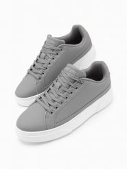 Buty męskie sneakersy z ekoskóry na grubej podeszwie – szare V4 OM-FOSL-0166 - 46. Szare buty sportowe casual Ombre Clothing, bez wzorów, z dzianiny, bez zapięcia. Za 239.99 zł.