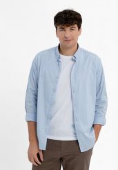 Koszula z długim rękawem K-UPLO. Niebieskie koszule Volcano, m, bez wzorów, z bawełny, bez kołnierzyka, bez ramiączek. Za 149.99 zł.