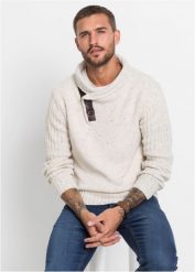 Sweter z szalowym kołnierzem. Brązowe swetry nierozpinane bonprix, l, bez wzorów, z dzianiny, bez kołnierzyka, bez ramiączek. Za 134.99 zł.