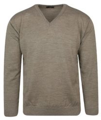 Sweter Beżowy, Dekolt w Serek (V-neck), Męski - MAX SHELDON. Brązowe swetry rozpinane Max Sheldon, l, bez wzorów, z wełny, bez kołnierzyka, bez ramiączek. Za 149.00 zł.