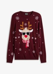 Sweter z bożonarodzeniowym motywem. Czarne swetry nierozpinane bonprix, l, bez wzorów, bez kołnierzyka, bez ramiączek. Za 129.99 zł.