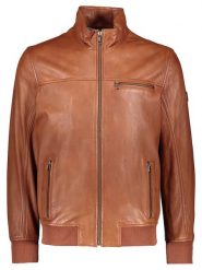 Bugatti Skórzana kurtka w kolorze jasnobrązowym rozmiar: 52. Brązowe kurtki Bugatti, bez wzorów, ze skóry, bez kaptura. Za 578.99 zł.