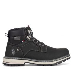 Trzewiki U.S. Polo Assn. Czarne botki sznurowane U.S. Polo Assn., bez wzorów, bez obcasa, bez zapięcia. Za 249.99 zł.