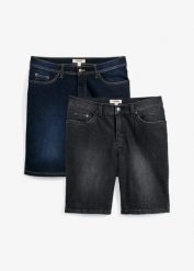 Bermudy jeansowe ze stretchem, regular fit (2 pary). Niebieskie jeansy bonprix, m. Za 189.99 zł.