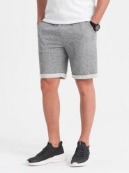 Spodenki męskie z tkaniny melanżowej LOOSE FIT - szare V6 OM-SRSK-0116 - XXL. Niebieskie szorty Ombre Clothing, m, bez wzorów, z bawełny. W wyprzedaży za 69.99 zł.
