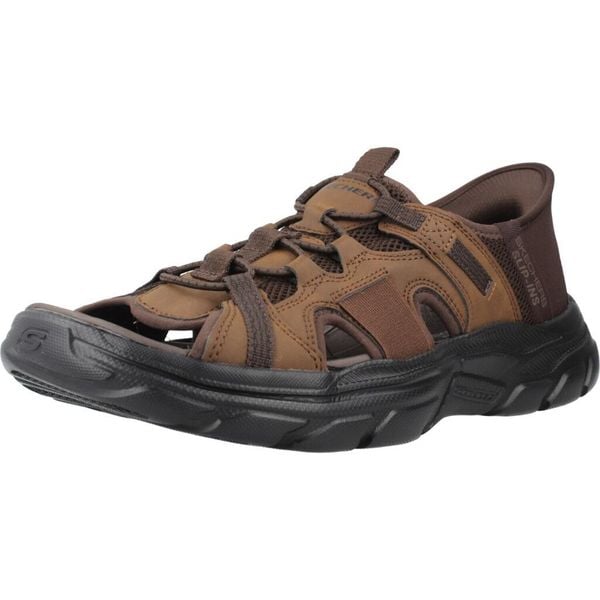 Sandały SKECHERS SLIP-INS REVOLTED SS Brązowy. Brązowe sandały Skechers, z materiału, bez zapięcia. Za 318.99 zł.