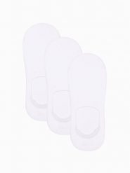Skarpety męskie stopki 3-pak - białe V4 OM-SOSS-0103 - one size. Białe skarpety Ombre Clothing, bez wzorów, z bawełny. W wyprzedaży za 14.99 zł.