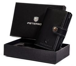 Skórzany portfel męski Peterson czarny PTN 171714101 BLACK. Czarne portfele Peterson, bez wzorów, ze skóry. Za 141.99 zł.