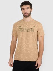 4F T-shirt regular z nadrukiem męski - beżowy XXL. Brązowe t-shirty 4F, m, bez wzorów, z bawełny, bez kołnierzyka, bez ramiączek. Za 79.99 zł.