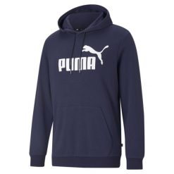 Męska bluza z kapturem i dużym logo z kolekcji Essentials PUMA Peacoat Blue. Fioletowe bluzy z kapturem Puma, m, bez wzorów, prążkowane, z kapturem. Za 258.00 zł.