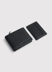 PAKO LORENTE – Zestaw męski skórzany portfel plus wizytownik. Czarne portfele Pako Lorente, bez wzorów. Za 109.99 zł.