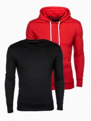 Zestaw bluz męskich BASIC - mix 2-pak V1 Z54 - XXL. Czerwone bluzy Ombre Clothing, l, bez wzorów, z bawełny, bez kaptura. Za 95.99 zł.