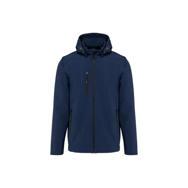 Kurtka 3-warstwowa z kapturem i odpinanymi rękawami Kariban Softshell. Niebieskie kurtki KARIBAN, m, bez wzorów, z elastanu, z kapturem. Za 300.00 zł.