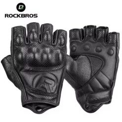 Skórzane rękawiczki motocyklowe ROCKBROS z krótkimi palcami. Czarne rękawiczki ROCKBROS, na lato, bez wzorów, z dzianiny. Za 109.99 zł.
