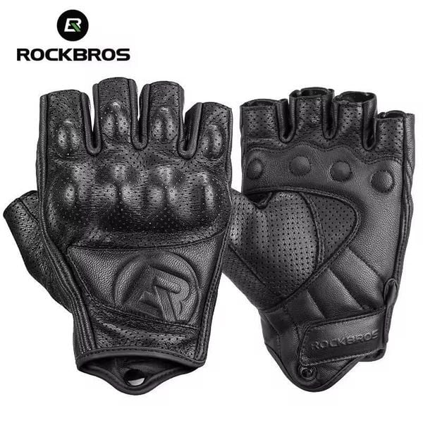 Skórzane rękawiczki motocyklowe ROCKBROS z krótkimi palcami. Czarne rękawiczki ROCKBROS, na lato, bez wzorów, z dzianiny. Za 109.99 zł.