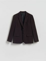 Marynarka slim fit z domieszką wiskozy - mahoniowy. Brązowe garnitury Reserved, bez wzorów, z wiskozy. Za 359.99 zł.