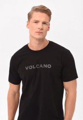 Czarna koszulka, Comfort Fit, T-BRAND. Czarne t-shirty Volcano, l, bez wzorów, z bawełny, bez kołnierzyka, bez ramiączek. Za 69.99 zł.