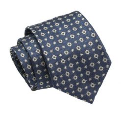 Klasyczny Krawat, Męski, Granatowo-Beżowy, Wzór Geometryczny, 7cm -Angelo di Monti. Niebieskie krawaty i muchy Angelo di Monti, bez wzorów, z tkaniny. Za 45.00 zł.