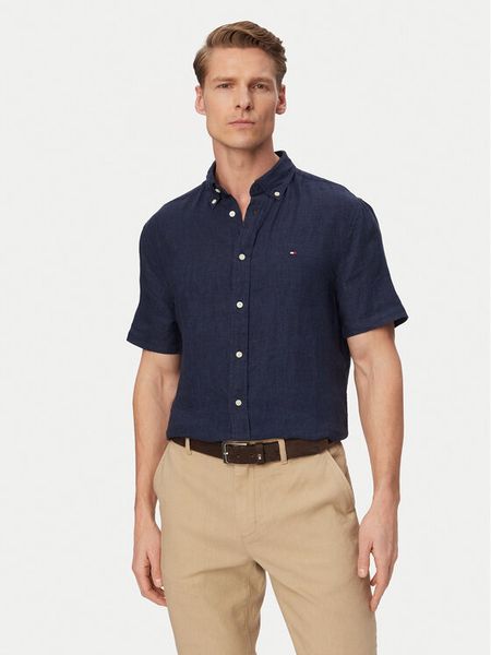 Tommy Hilfiger Koszula MW0MW41531 Granatowy Regular Fit. Niebieskie koszule Tommy Hilfiger, m, bez wzorów, ze lnu, bez kołnierzyka, bez ramiączek. Za 449.99 zł.