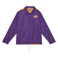Kurtka wodoodporna Los Angeles Lakers Big Face 5.0. Fioletowe kurtki Mitchell & Ness, m, bez wzorów, bez kaptura. Za 564.50 zł.
