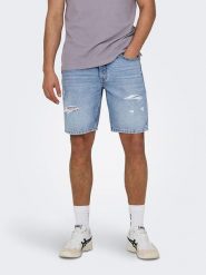 ONLY & SONS Szorty dżinsowe w kolorze błękitnym rozmiar: S. Niebieskie szorty Only & Sons, s, z aplikacjami, z bawełny. Za 65.85 zł.