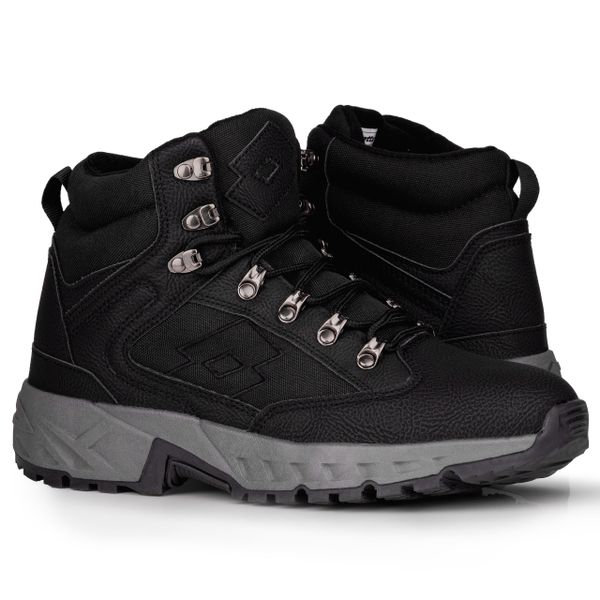 Buty męskie trapery zimowe LOTTO WOODLARK MID. Czarne buty sportowe casual Lotto, bez zapięcia. W wyprzedaży za 135.00 zł.
